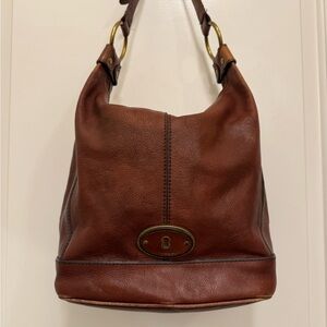 FOSSIL MADDOX BROWN Leather Bucket Messenger Crossbody Shoulder Bag Travel Purse